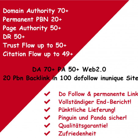 DA 70+ PA 50+ Web2.0 20 Pbn Backlink in 100 dofollow inunique Site