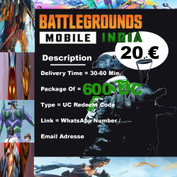 bgmi battleground India hier 600 UC für 20.-Euro