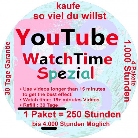 Youtube-WatchTime-Spezial-1 Paket-250 Std.WatchTime-bis-4.000-Möglich